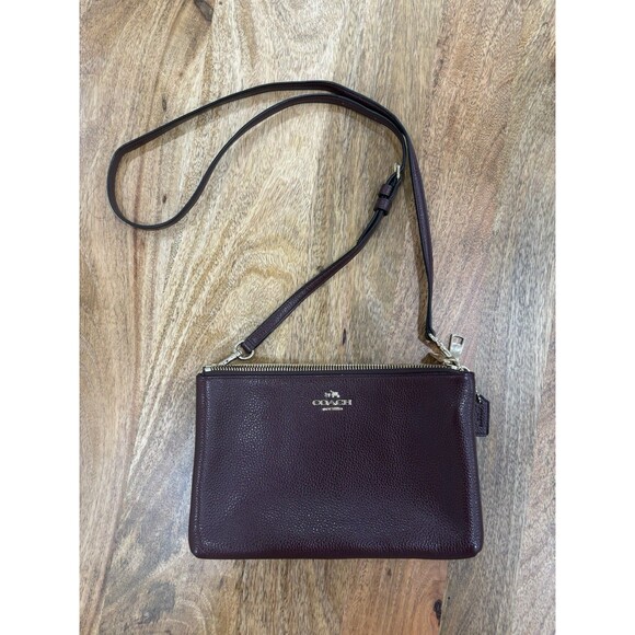 Coach Handbags - Coach Maroon Pebbled Leather Adjustable Strap & Gold Hardware Crossbody Bag